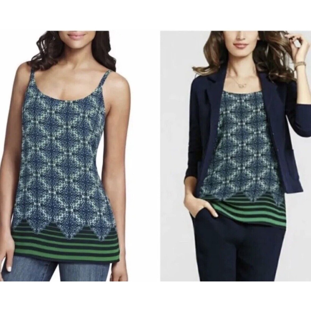 CAbi #107 Small Border Stripe Cami Tank Top Sleeveless Shirt Lined Green Blue